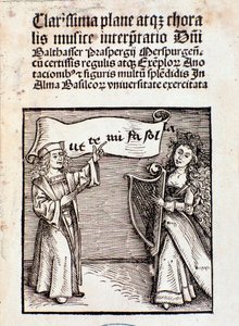 Frontispice van Clarissima plane atque choralis musice interpretati door Prasperg door Unknown artist
