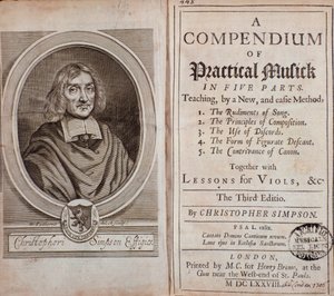 Frontispice van Compendium van praktische muziek in vijf delen