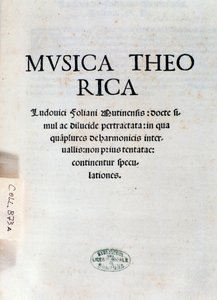 Frontispice van Musica Theorica door Ludovico Foliani (gravure)
