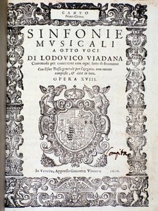 Frontispice van muzikale partituur van Sinfonie musicali door Ludovico Viadana