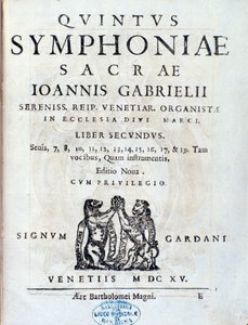 Frontispice van het tweede boek van Sacrae symphoniae door Giovanni Gabrieli