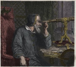 Galileo Galilei en zijn telescoop door Unknown artist