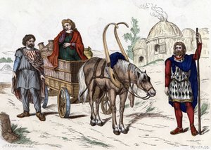Gallische woning, vrouw, boer, wagen, rijke boer, harnas. door Unknown artist