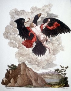Ganymedes ontvoerd door Jupiter (Zeus) getransformeerd in een adelaar - gravure