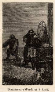 Vuilnisrapers in Riga. Gravure in 