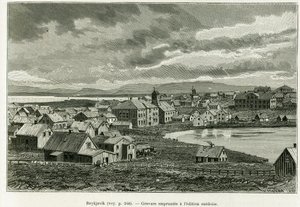 Algemeen uitzicht op Reykjavik. Gravure ter illustratie van het verhaal 