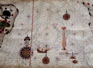 Geografie: detail van een navigatiekaart van Luis Lazare door Unknown artist