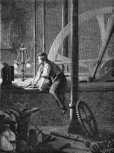 Georges Stephenson, een machinist in Newcastle, demonteert en repareert zijn stoommachine. In 