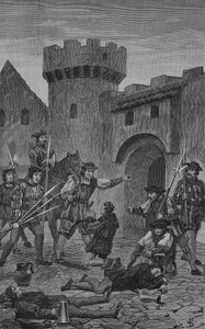 Duitse Boerenoorlog (1524-1526): De ezelpoort in Marbach door Unknown artist