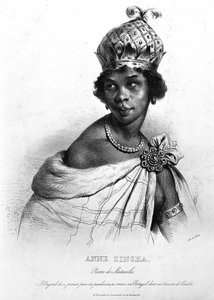 Ginga, de Quilombola koningin van Matamba en Angola. ANNE ZINGHA KONINGIN VAN ANGOLA. (1587-1663). door Unknown artist