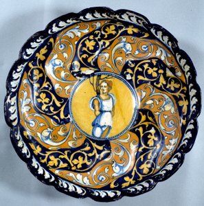 Godronnee faience beker versierd met een engeltje door Unknown artist