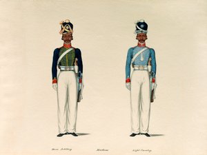 Golundauz, Madras Horse Artillery; en Sowar, Madras Light Cavalry, ca. 1835