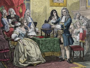 Gottfried Wilhelm Leibniz bezoekt Koningin Sophie Charlotte van Pruisen door Unknown artist