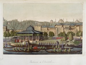 Regering van de Ottomanen: audiëntie bij de admiraal - in "Het oude en moderne kostuum" door Ferrario, ed. Milaan