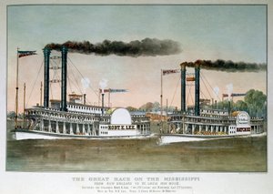 Grote stoombootrace op de Mississippi-rivier, van New Orleans naar Saint Louis
