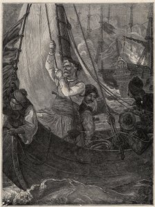 Griekse Onafhankelijkheidsoorlog 1821 - 1829: Constantine (Constantine) Kanaris (Konstantinos Canaris) verbrandt het vlaggenschip van de Turkse vloot voor Chios