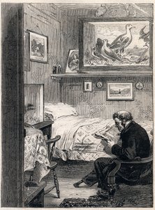 Greenwich Hospital Cabin Royal Charles Ward - Gravure uit 1865 van een marinepensioengerechtigde in zijn rustverblijf (Greenwich Hospital)