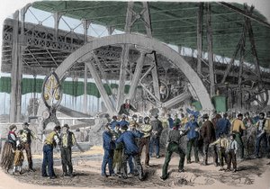 Staking van Le Creusot. Een vergadering van arbeiders in de werkplaatsen, ten tijde van de betaling. 19e eeuw door Unknown artist