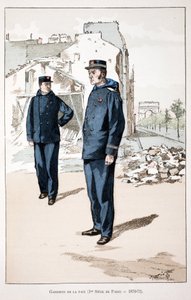 Vredesbewakers (eerste beleg van Parijs 1870-1871). Kleurgravure, ter illustratie van 