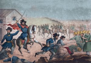 Guerra Grande: Garibaldi bij de Slag om San Antonio, 8 februari 1846 - Uruguay - Uruguayaanse Burgeroorlog: Giuseppe Garibaldi tijdens de Slag om San Antonio in Uruguay op 8 februari door Unknown artist