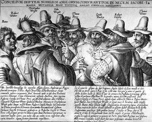 Buskruit: Bates, Robert Winter, Christopher Wright, John Wright, Thomas Percy, Guido Fawkes, Thomas Winter