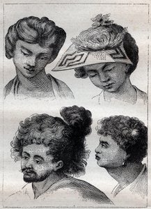 Kapsels van de inwoners van Tahiti - illustratie uit 
