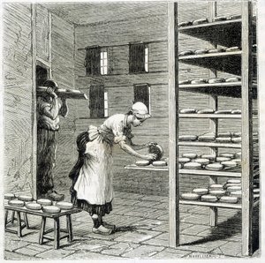 Haloir (of droger) voor de vervaardiging van camembert kaas - in De wonderen van de industrie door Louis Figuier