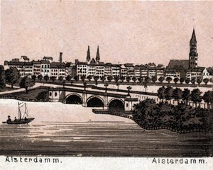 Hamburg, Duitsland: uitzicht op de Alsterdamm. Uit 