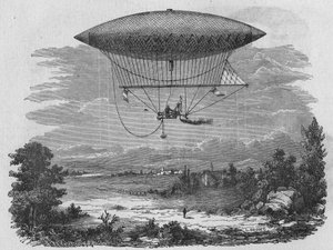 Henry Giffard test een 44 meter lange stoomballon. In 