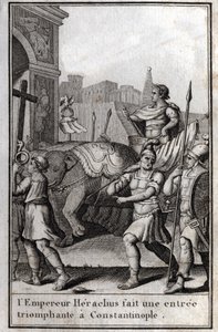 Heraclius I (Flavius Heraclius, Herakleios), Byzantijnse keizer, maakte een triomfantelijke intocht in Constantinopel. Hij klom op een wagen getrokken door vier olifanten en bracht voor zich het Ware Kruis (Heilige Kruis) dat was meegenomen door Unknown artist