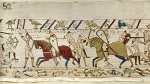 Hier vielen de broers van Harold: Gyrth en Leofwine, Tapijt van Bayeux door Unknown artist