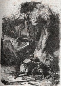 Hermonides omvergeworpen en gered door Zerbin - gravure van 1851 uit 