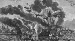 Hervé Primoguet verbrandde het admiraalsschip van Engeland op 10 augustus. door Unknown artist