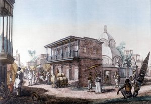 Hindoe gebouwen: straat in de stad Calcutta (Kalkata), India. door Unknown artist