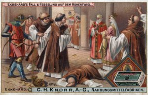 Geschiedenis van Ekkehard IV van St. Gallen (St. Gallen) of Eckhard, Eckhart (980 -1057) geleerde en Latijnse dichter. De val van Ekkehard en zijn lessen in Hohentwiel. door Unknown artist