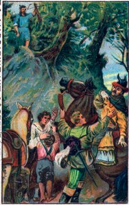 Geschiedenis van Guillaume Tell (Wilhelm Tell) (legendarische held van de Zwitserse onafhankelijkheid): de dood van Gessler. Chromolithografie uit het einde van de 19e eeuw. door Unknown artist