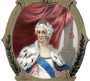 Geschiedenis van Rusland: Portret van Catharina II van Rusland (1729-1796). Late chromolithografie uit de 19e eeuw door Unknown artist