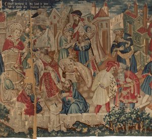Geschiedenis van Sint Piat en Sint Eleuthère, Scène 4: Hirineus vernietigt het afgodsbeeld van de Doornikse mensen