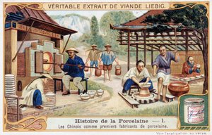 Geschiedenis van porselein: de Chinezen als de eerste fabrikanten van porselein - Liebig chromolithografie door Unknown artist