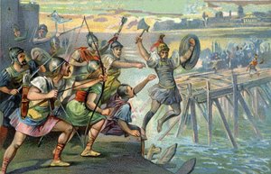 Horatius Cocles, legendarische held die de enige brug over de Tiber verdedigde, terwijl de jonge Romeinse Republiek werd bedreigd door de Etrusk Lars Porsenna, 507 v.Chr. door Unknown artist
