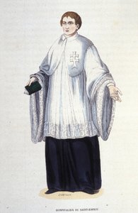 Hospitaalridder van de Militaire en Religieuze Orde van de Heilige Geest (Orde van de Heilige Geest) opgericht door Hendrik III in 1578. Gravure uit de 19e eeuw. Privécollectie, Milaan