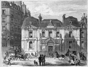 Hotel Carnavalet in de straat die toen Culture Sainte Catherine heette in Parijs, tegenwoordig Musee Carnavalet rue de Sevigne in de wijk Marais. Gravure in 