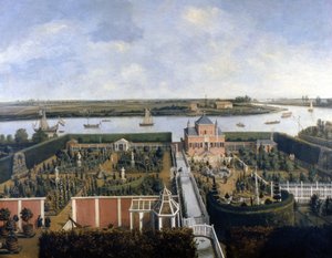 Huis aan de oever van een rivier. 17e-eeuwse illustratie. Historisch Museum van Amsterdam door Unknown artist