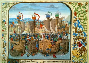 Honderdjarige Oorlog: de zeeslag bij de Ecluse, Sluis (Nederland) op 20/06/1340 tussen de Franse Filips VI van Valois en de Engelse Edward III door Unknown artist