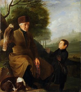 Jager met valk. Portret van Prins Platon Alexandrovich Zubov en Ivan Andreevich Yakubovsky door Unknown artist