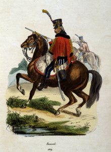 Huzaren te paard van het Napoleontische leger - Gravure door Unknown artist