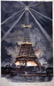 Verlichting van de Eiffeltoren tijdens de Wereldtentoonstelling van 1889 door Unknown artist