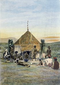 Illustratie van een telegraafkamp bij Uarai in Nieuw-Caledonië door Unknown artist