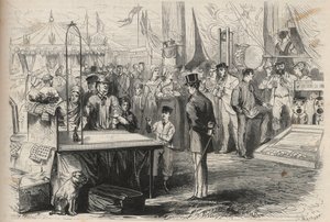Keizerlijke Prins Eugene Louis Joseph (1856-1879) op het feest van Fontainebleau. Hij probeert een pop te ontcijferen met behulp van een bal aan een touw. Gravure in 