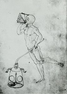 In een volume van Francesco di Giorgio verschijnt deze tekening van een blaasbalg voor onderwaterademhaling door Unknown artist